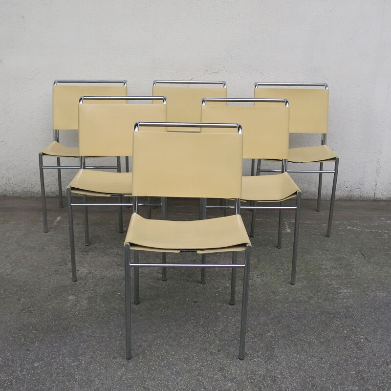 Lot de 6 chaises vintage Roquebrune en cuir, 1970-1980