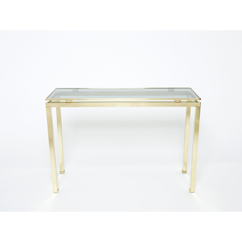 Vintage console in brass and smoked glass by Guy Lefevre for Maison Jansen, 1970