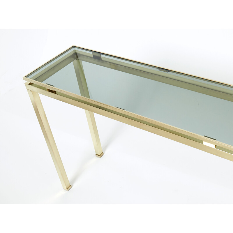 Vintage console in brass and smoked glass by Guy Lefevre for Maison Jansen, 1970