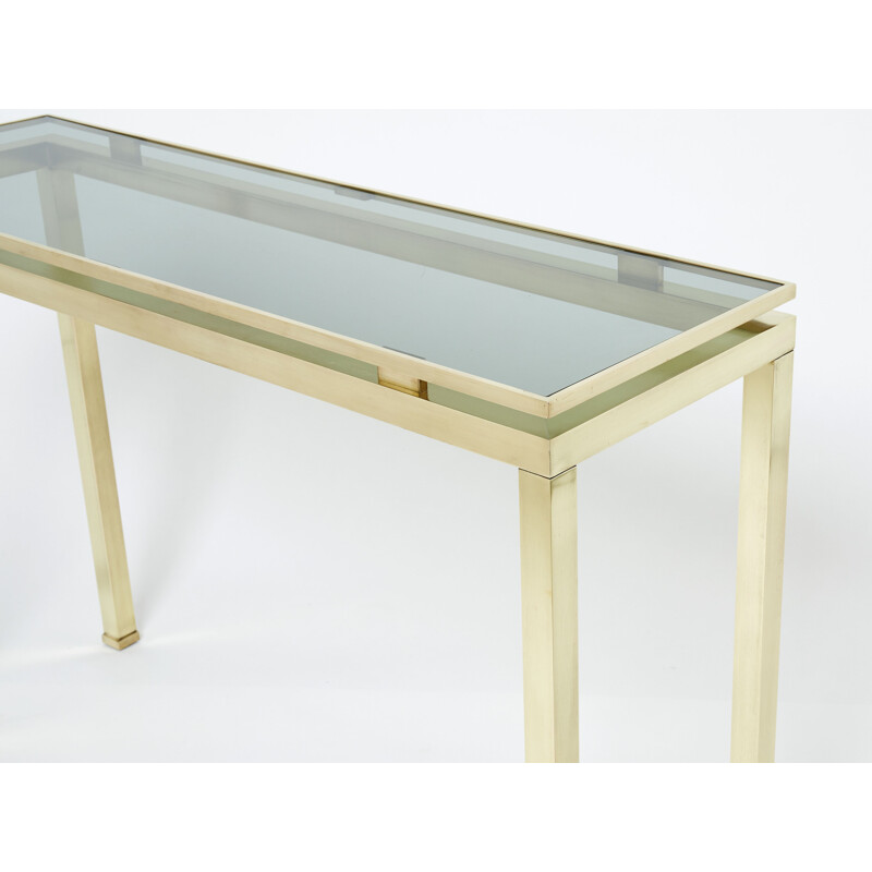 Vintage console in brass and smoked glass by Guy Lefevre for Maison Jansen, 1970