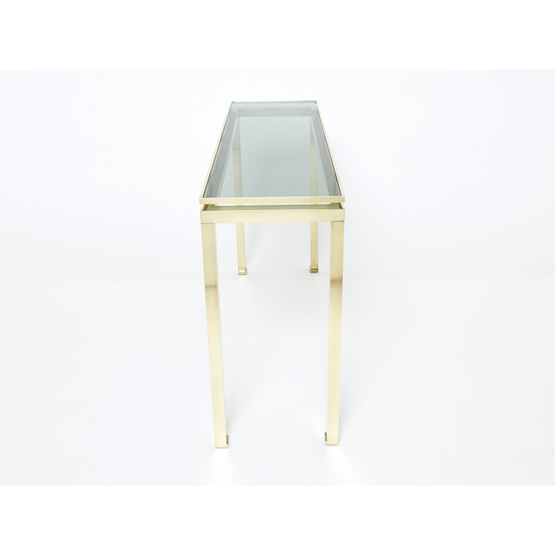 Vintage console in brass and smoked glass by Guy Lefevre for Maison Jansen, 1970