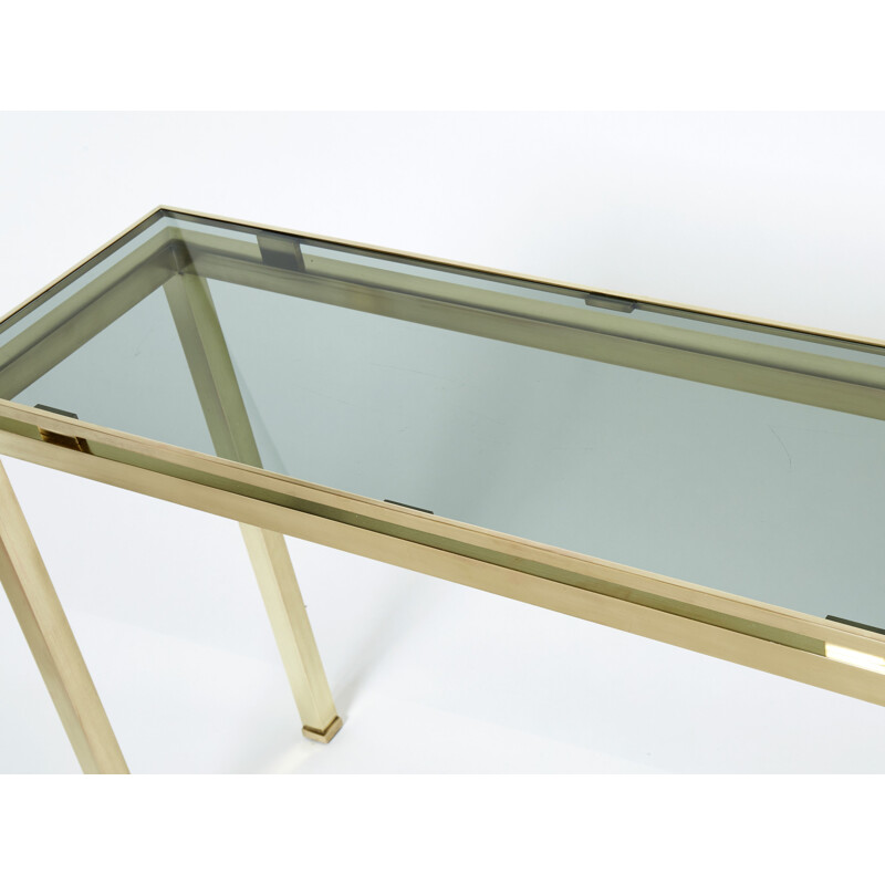 Vintage console in brass and smoked glass by Guy Lefevre for Maison Jansen, 1970