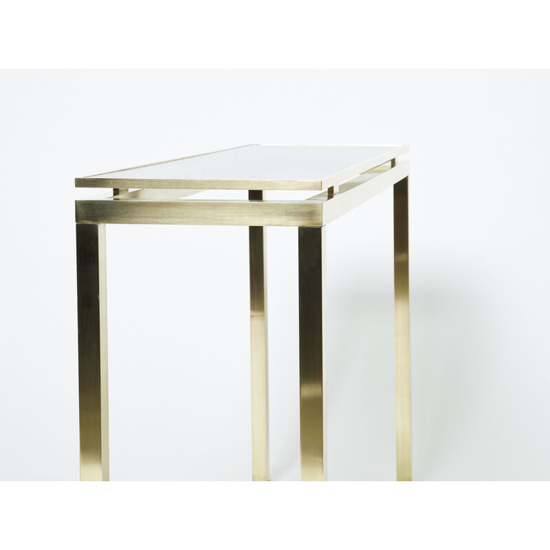 Vintage console in brass and smoked glass by Guy Lefevre for Maison Jansen, 1970