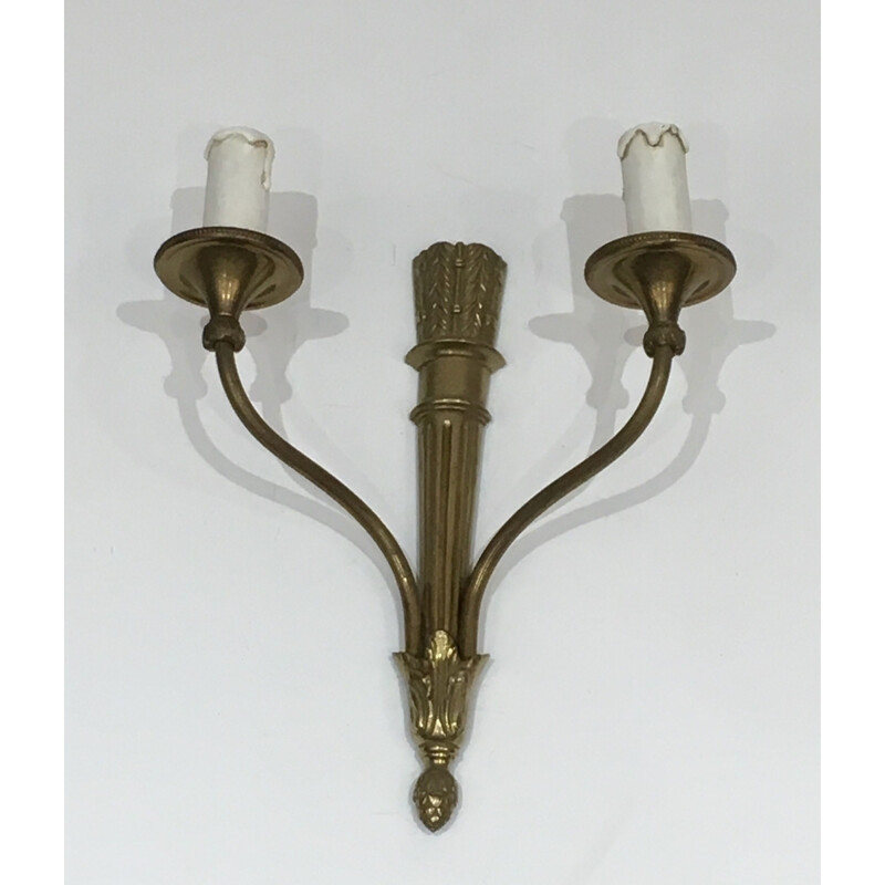 Pair of vintage bronze sconces with quivers and ribbons, France 1960