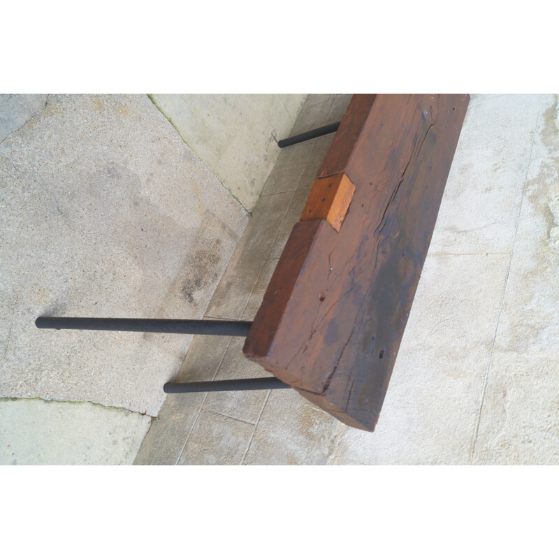 Vintage console table Etabli in solid wood, 1950