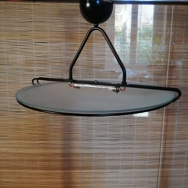 Vintage frosted glass chandelier by Goymar, 1980