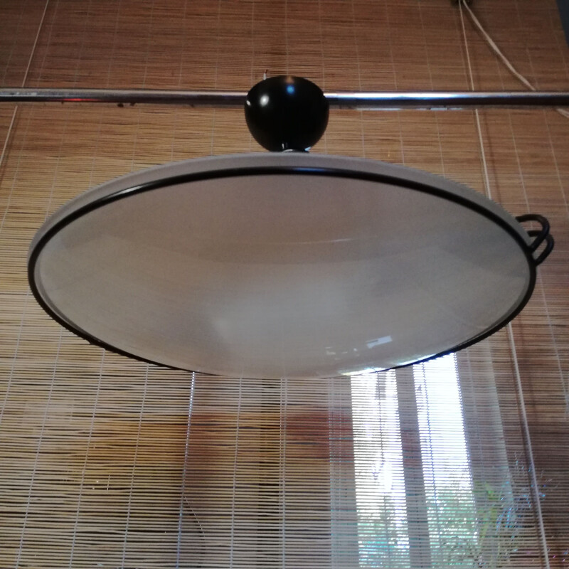 Lámpara vintage de platillo de cristal esmerilado de Goymar, 1980