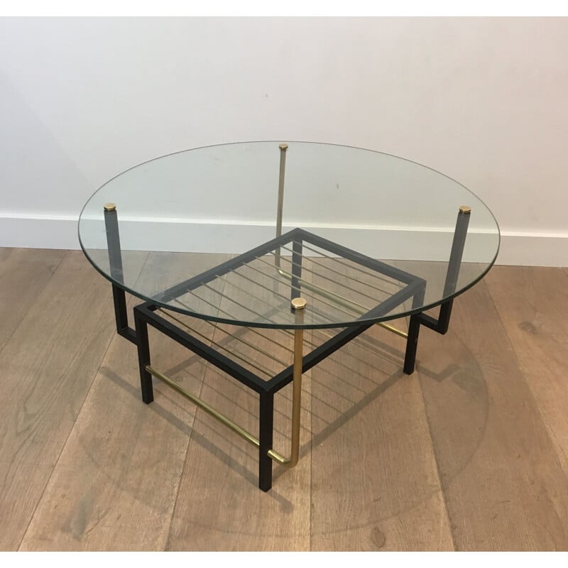 Vintage glass and brass coffee table by Mathieu Matégot, 1950