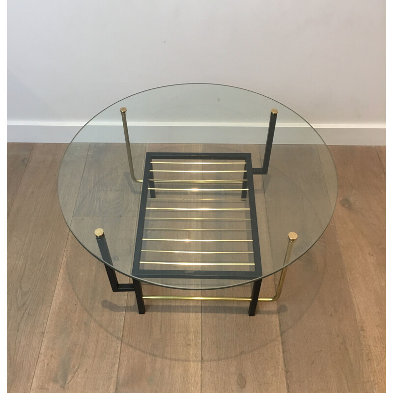 Mesa de centro vintage de cristal y latón de Mathieu Matégot, 1950