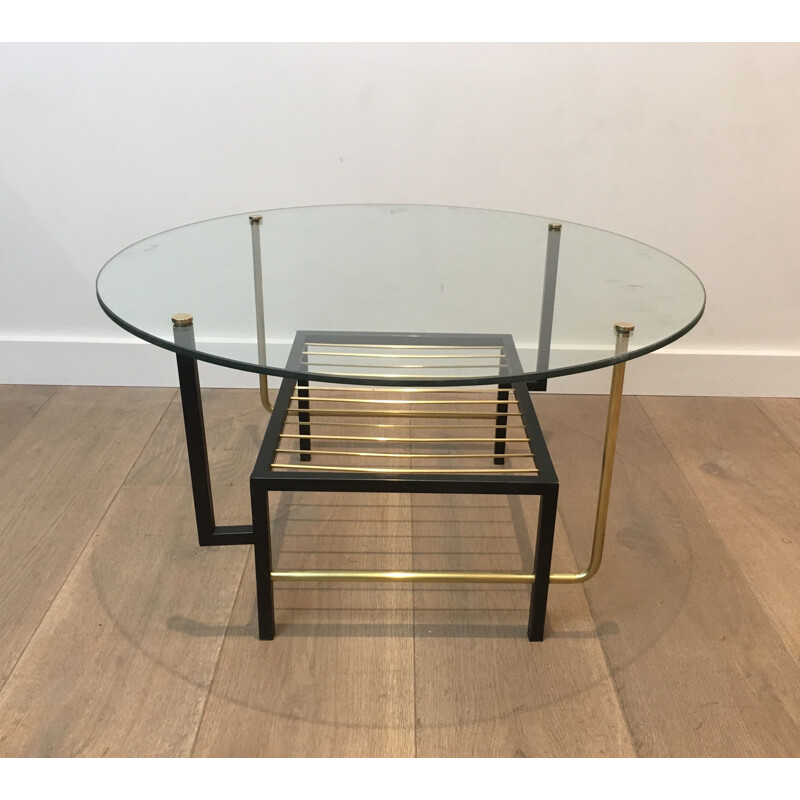 Mesa de centro vintage de cristal y latón de Mathieu Matégot, 1950