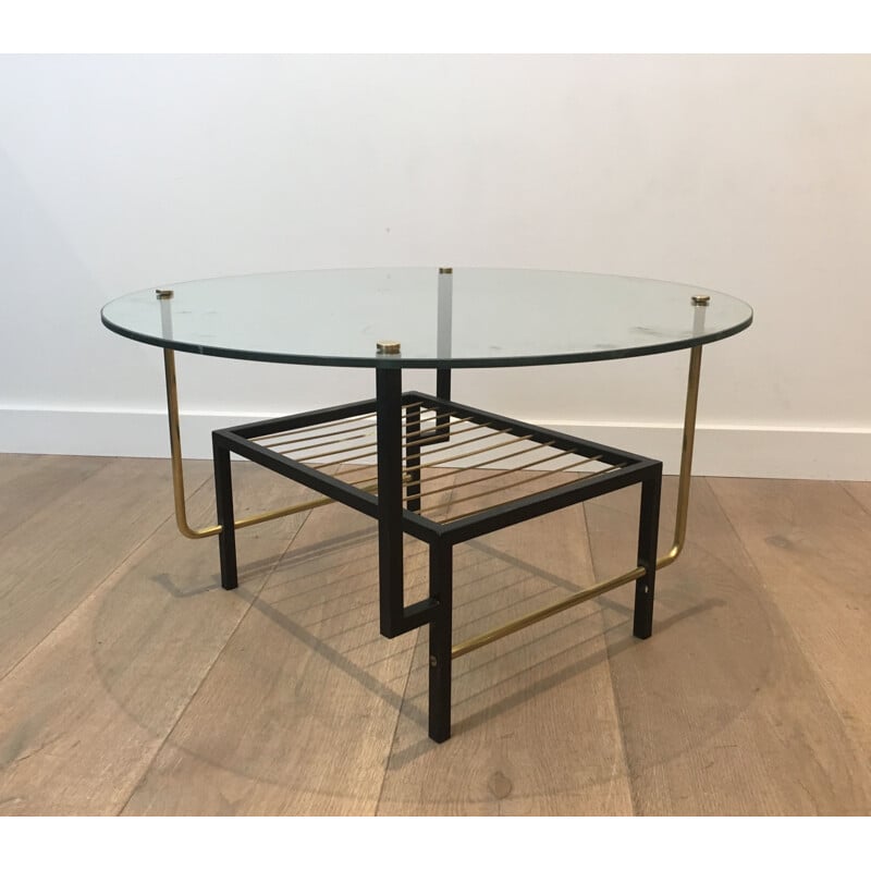 Vintage glass and brass coffee table by Mathieu Matégot, 1950