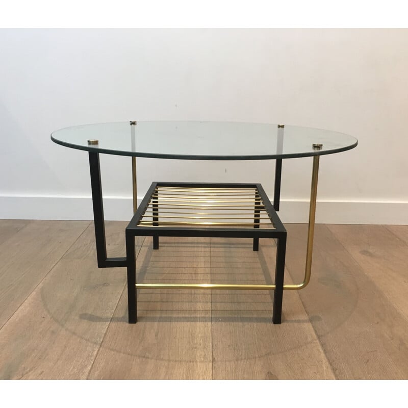 Vintage glass and brass coffee table by Mathieu Matégot, 1950