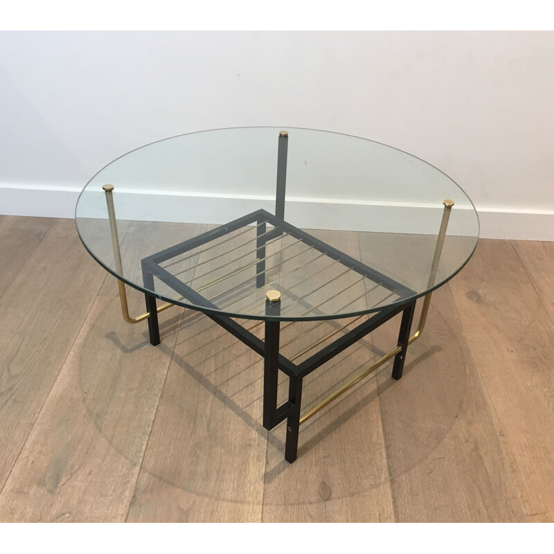 Vintage glass and brass coffee table by Mathieu Matégot, 1950