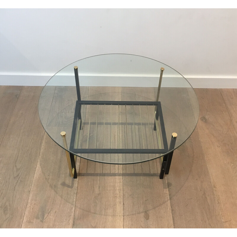 Vintage glass and brass coffee table by Mathieu Matégot, 1950