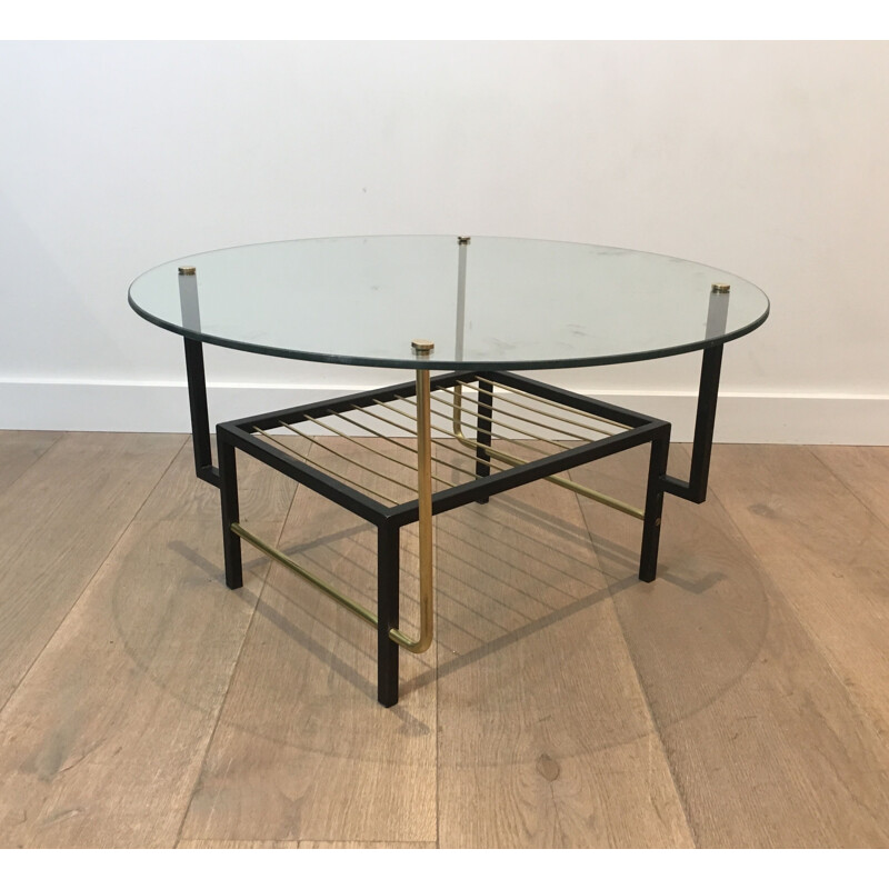 Vintage glass and brass coffee table by Mathieu Matégot, 1950