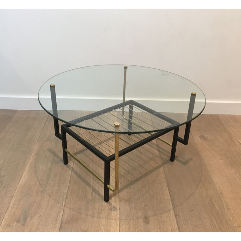 Mesa de centro vintage de cristal y latón de Mathieu Matégot, 1950