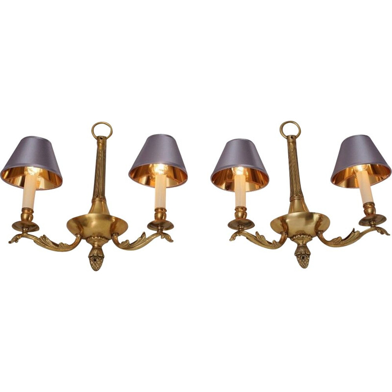 Pair of vintage bronze wall lamps with twin arm, 1980s