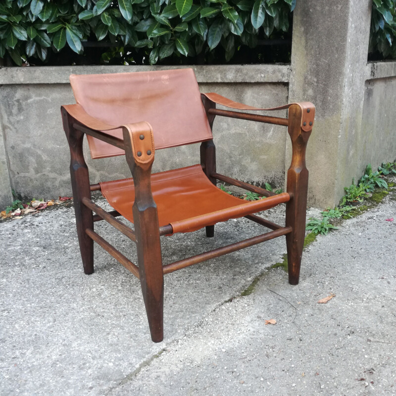 Vintage Safari armchair in leather and imitation