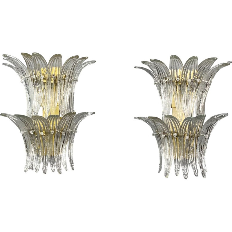 Pair of vintage Palmette wall lamps by Barovier & Toso, Italy 1970s
