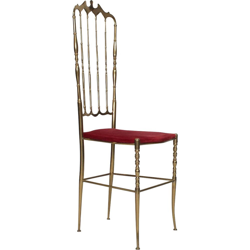 Chaise haute vintage Chiavari en velours rouge