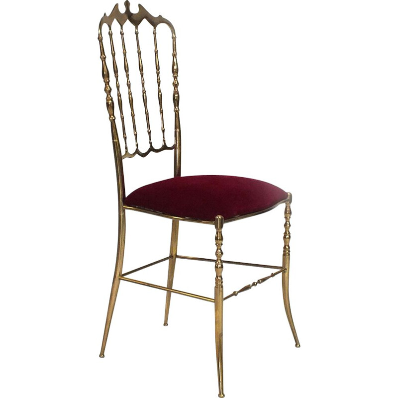 Silla alta vintage Chiavari en terciopelo rojo oscuro