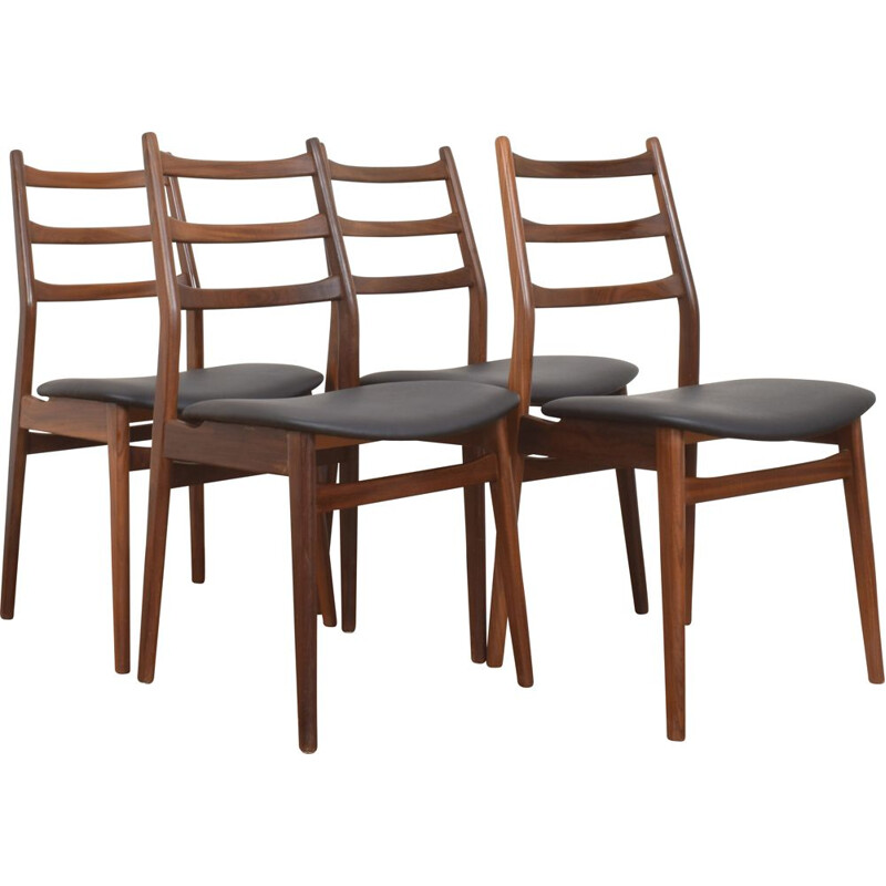 Set of 4 mid-century German teak & leather dining chairs, 1960s