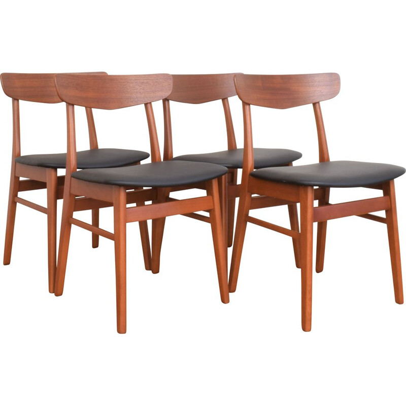 Set of 4 mid-century Danish teak & leather dining chairs from Falstrup Mobler, 1960s