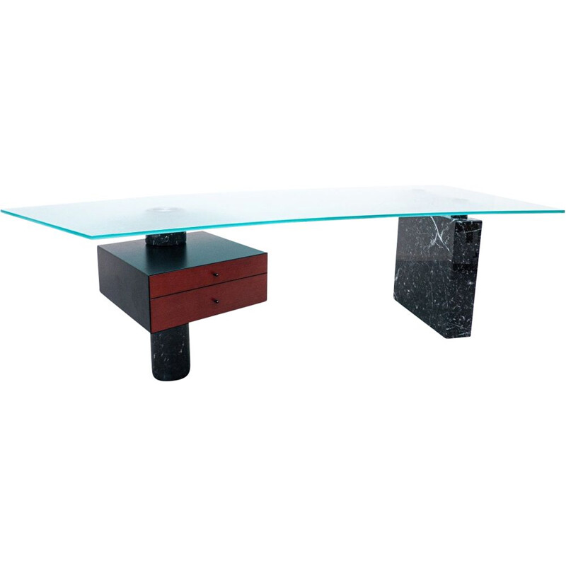 Mid-century black marble and glass desk by Peter Draenert, Germany 1970s