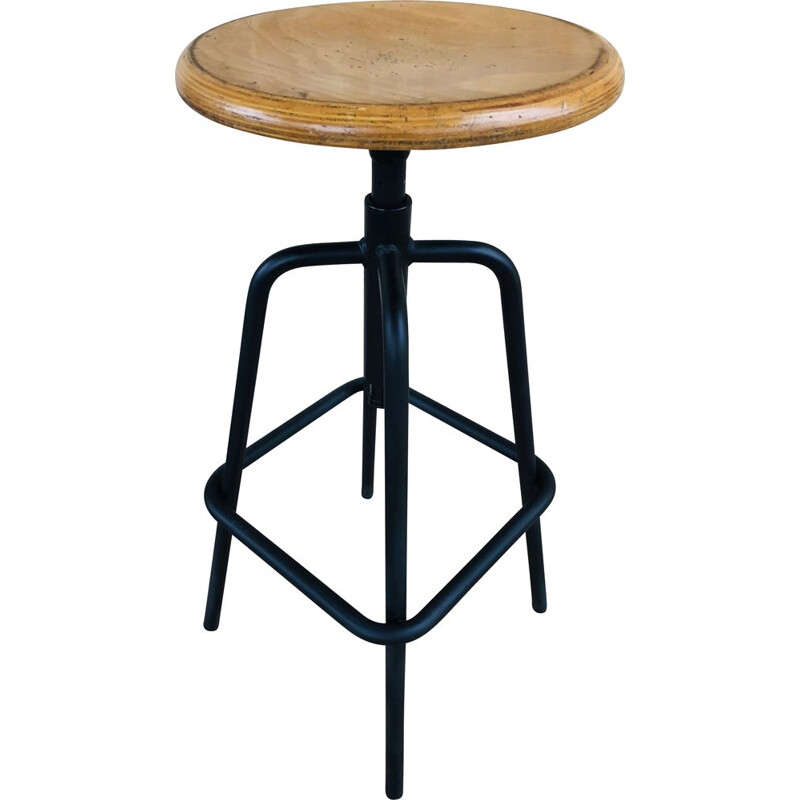 Vintage wood and metal screw stool, 1980