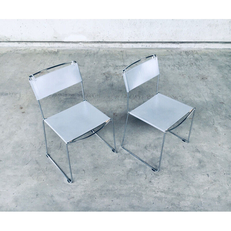 Paar vintage verchroomde metalen stoelen van Giandomenico Belotti voor Alias, Italië 1980