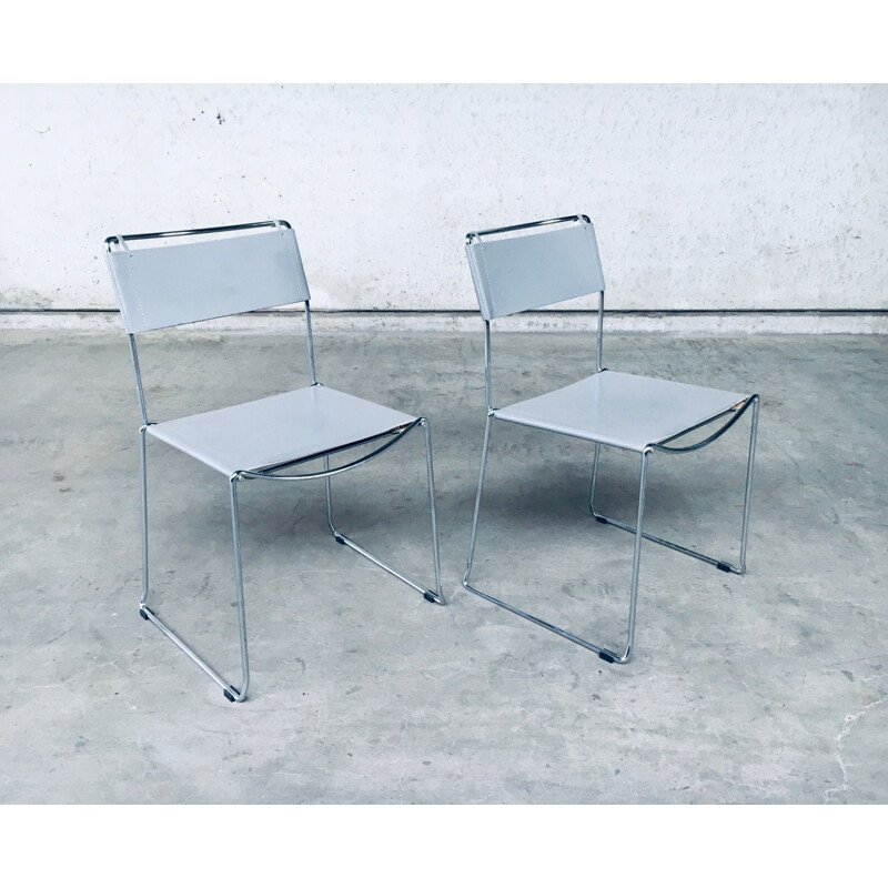 Pair of vintage chairs in chromed metal by Giandomenico Belotti for Alias, Italy 1980