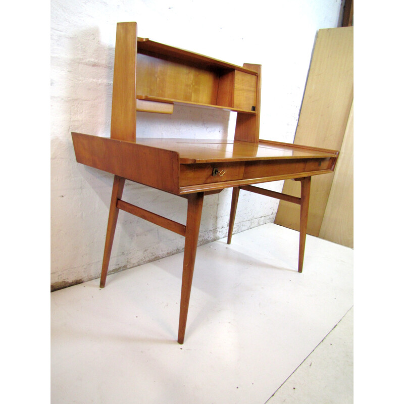 Italian desk in cherry wood with mirror - 1950s 