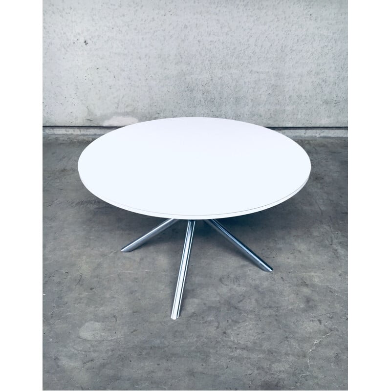 Round white laminate table with X-shaped base, Italy 1990