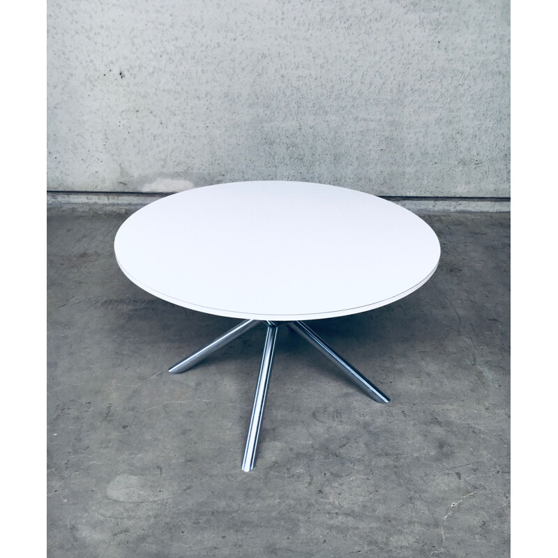 Vintage witte laminaat ronde tafel met X-vormig onderstel, Italië 1990
