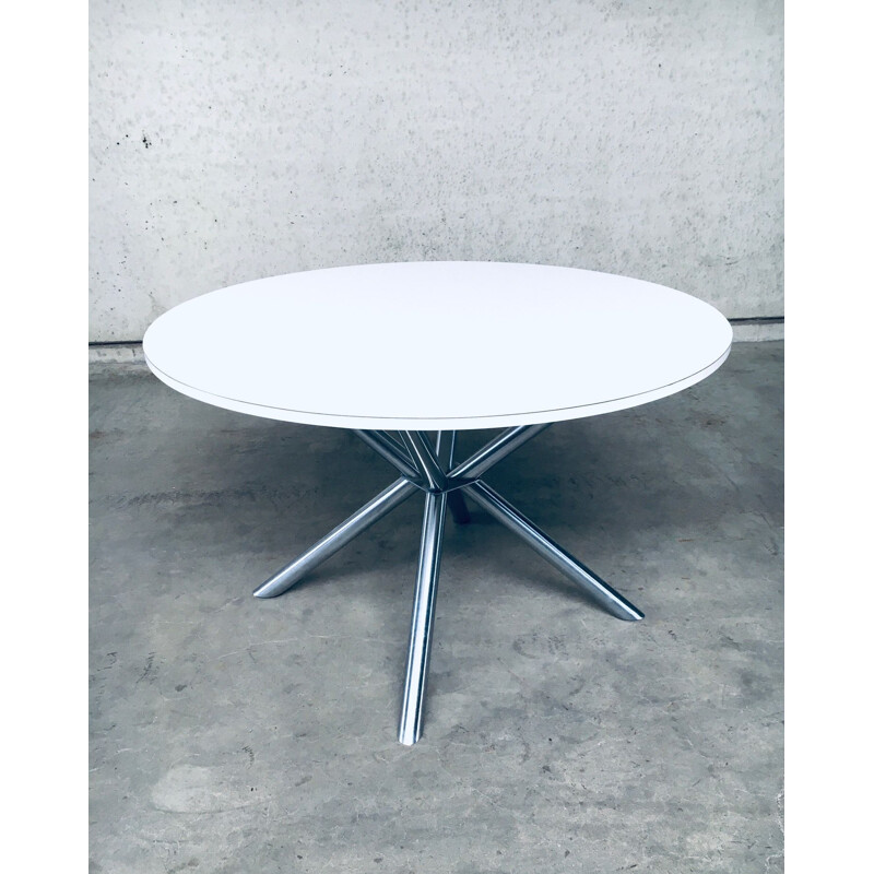 Round white laminate table with X-shaped base, Italy 1990
