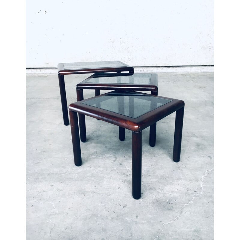 Mid century walnut and glass nesting tables, 1970s