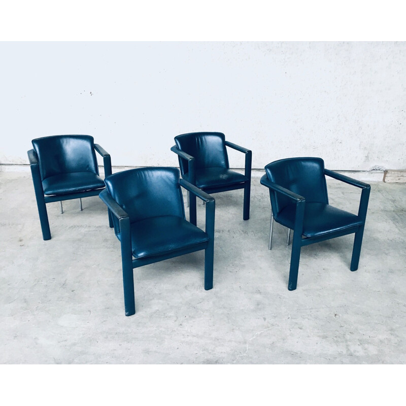 Set of 4 vintage "Cachucha" chairs in leather by Hugo De Ruiter for Leolux, The Netherlands 1990