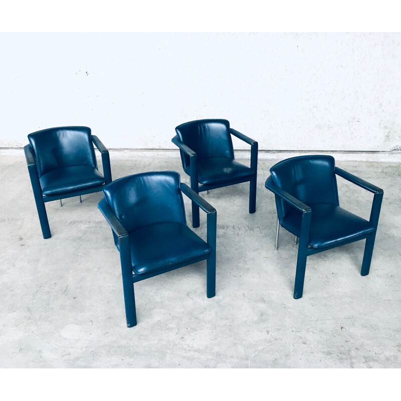 Conjunto de 4 cadeiras "Cachucha" em pele de Hugo De Ruiter para Leolux, Países Baixos 1990