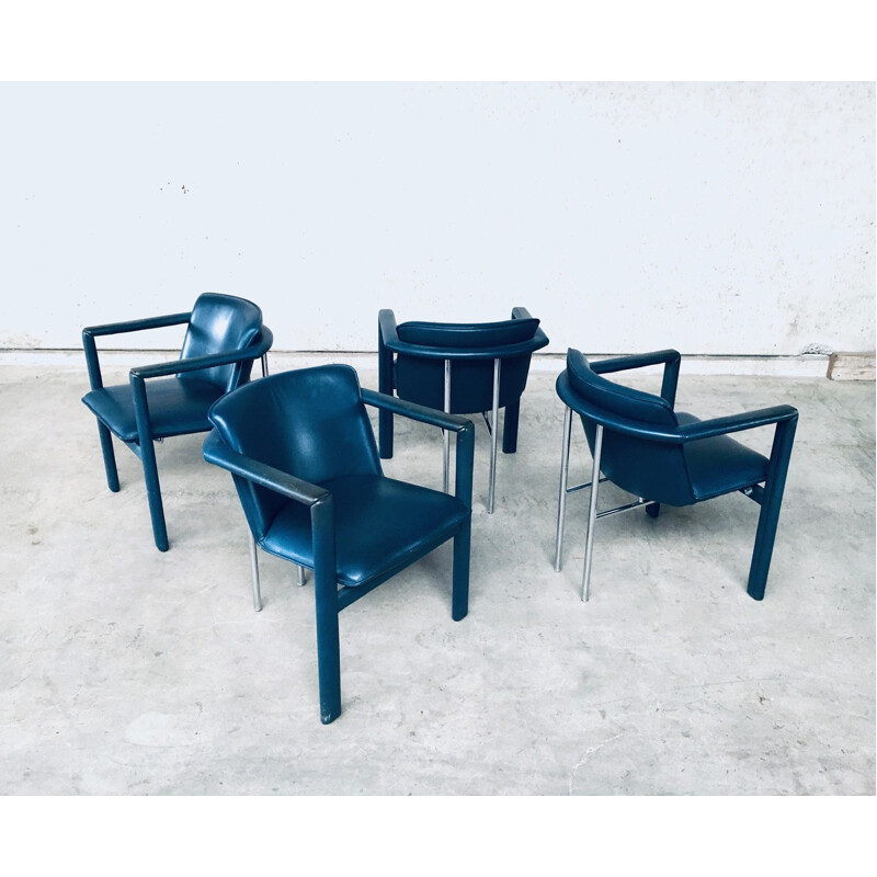 Ensemble de 4 chaises vintage "Cachucha" en cuir par Hugo De Ruiter pour Leolux, Pays-Bas 1990