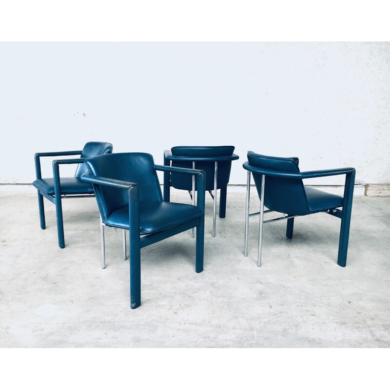 Set van 4 vintage "Cachucha" stoelen in leer van Hugo De Ruiter voor Leolux, Nederland 1990