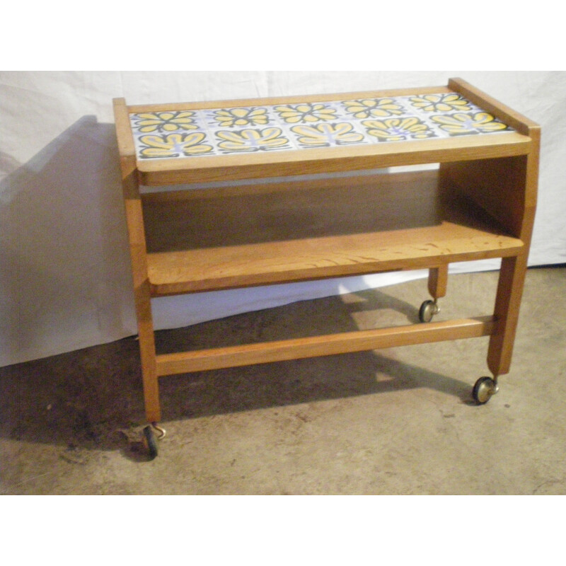 Side table in wood with ceramic top, Robert GUILLERME & Jacques CHAMBRON - 1960s