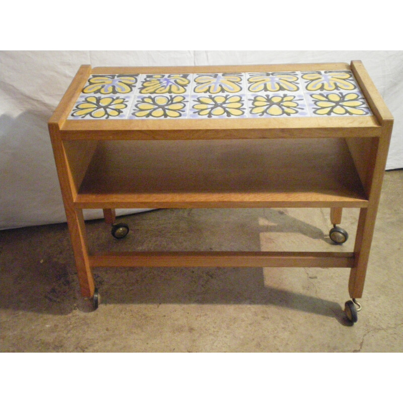 Side table in wood with ceramic top, Robert GUILLERME & Jacques CHAMBRON - 1960s