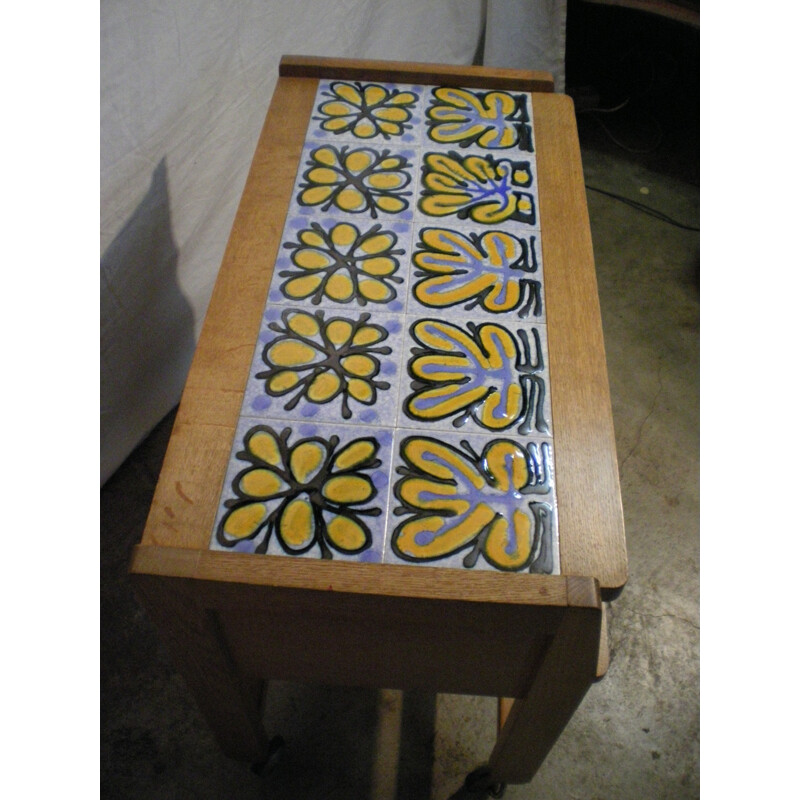 Side table in wood with ceramic top, Robert GUILLERME & Jacques CHAMBRON - 1960s