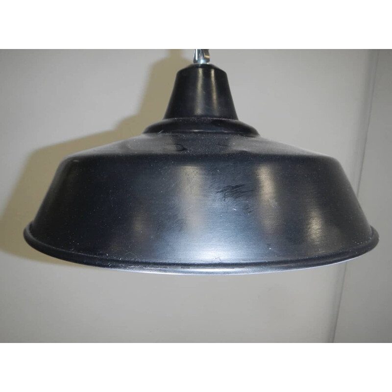 Vintage industrial pendant lamp in black metal and white interior