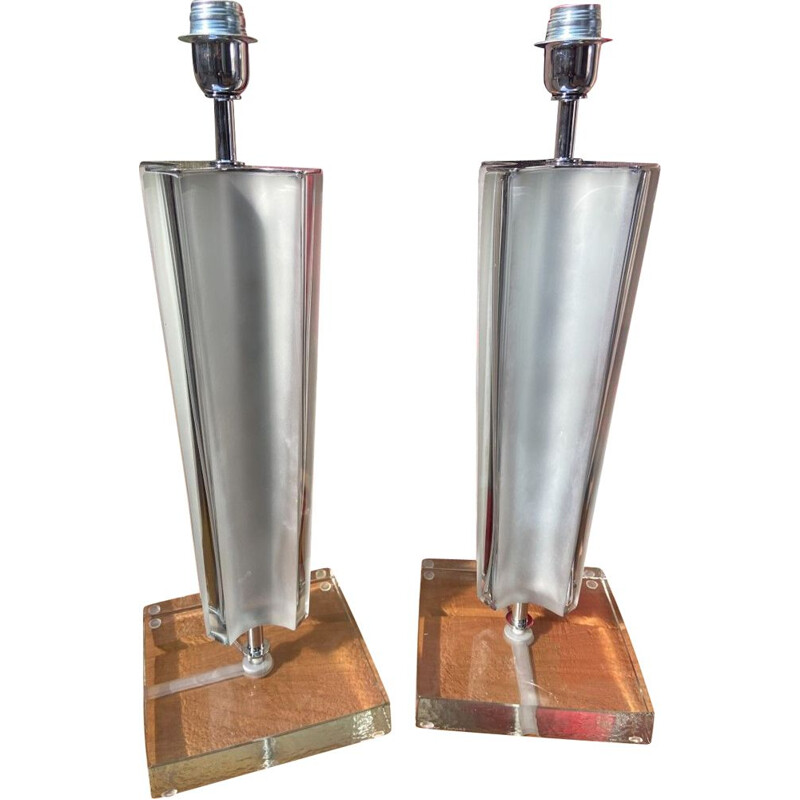 Pair of vintage lamps in murano glass and chromed metal by Toso