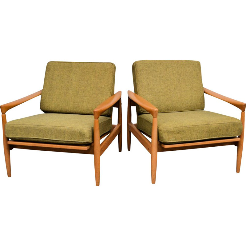 Pair of vintage Swedish oakwood armchairs by Erik Wørts, 1960s