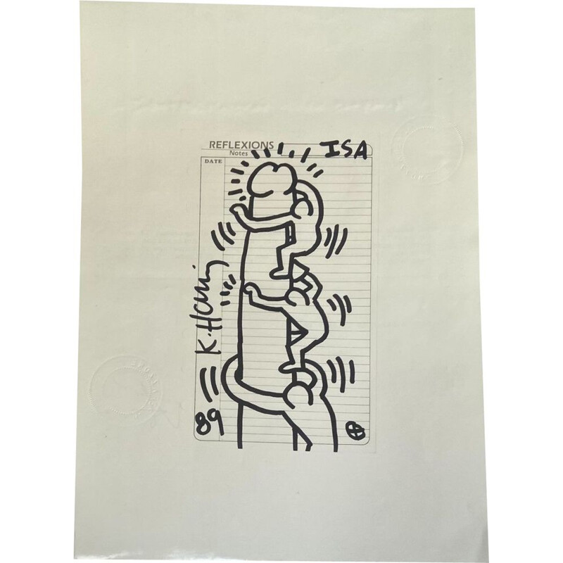 Vintage painting "Isa" by Keith Haring, 1989