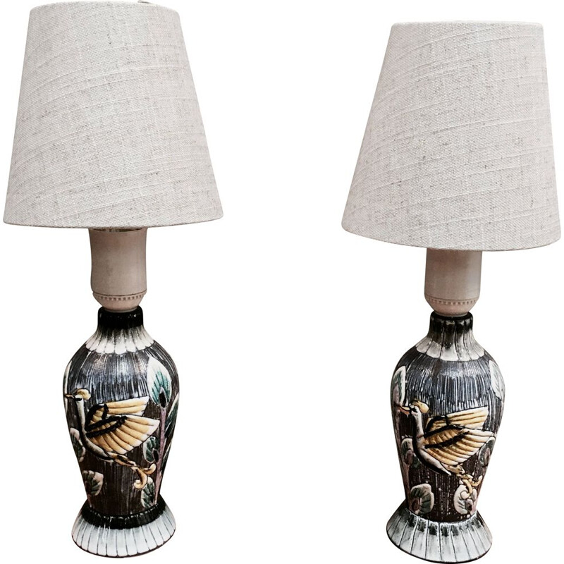 Pair of Scandinavian vintage ceramic lamps, 1960