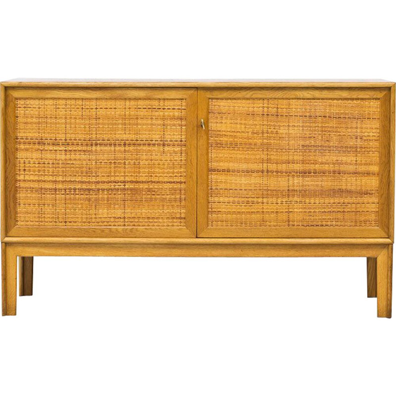 Swedish vintage oakwood & rattan sideboard by Alf Svensson, 1960s