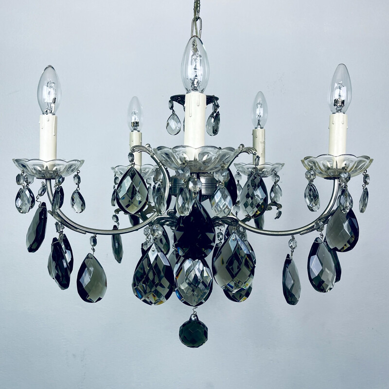 Lustre vintage en cristal noir, Italie 1960